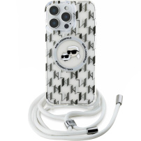 Karl Lagerfeld IML Monogram K&CH Heads Case с ремък и MagSafe за iPhone 16 Pro - прозрачен