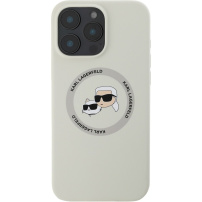 Karl Lagerfeld Силиконов калъф K&CH Heads с MagSafe за iPhone 16 Pro - бежов