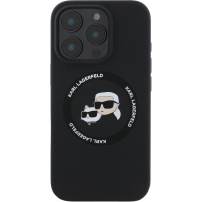Karl Lagerfeld K&CH Heads Silicone Cover с MagSafe за iPhone 16 Pro Max - черен