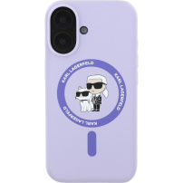 Karl Lagerfeld Силиконов калъф Karl and Choupette с MagSafe за iPhone 16 - лилав