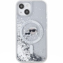 Калъф Karl Lagerfeld Liquid Glitter Karl and Choupette Heads с MagSafe за iPhone 15 - сребърен