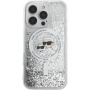 Karl Lagerfeld Liquid Glitter Karl and Choupette Heads Cover с MagSafe за iPhone 16 Pro Max - сребрист