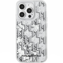 Калъф Karl Lagerfeld Liquid Glitter Monogram Gradient за iPhone 15 Pro Max - сребърен