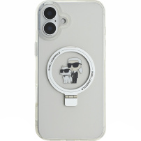 Karl Lagerfeld Ringstand Karl and Choupette flip cover и MagSafe за iPhone 16 - Clear