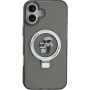 Karl Lagerfeld Ringstand Karl and Choupette flip cover и MagSafe за iPhone 16 - сив