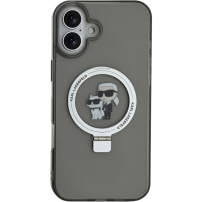 Karl Lagerfeld Ringstand Karl and Choupette flip cover и MagSafe за iPhone 16 Plus - сив