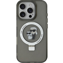 Karl Lagerfeld Ringstand Karl and Choupette Flip Stand Cover и MagSafe за iPhone 16 Pro Max - сив