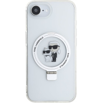 Karl Lagerfeld Ringstand Karl and Choupette калъф с разгъваща се стойка и MagSafe за iPhone 16e / 17e - прозрачен