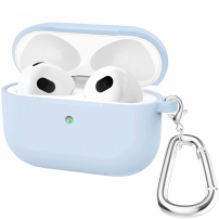Силиконов калъф с карабинер за AirPods 3 - светлосин