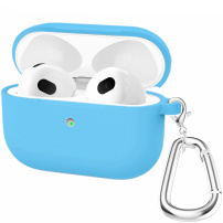 Силиконов калъф с карабинер за AirPods 3 - син