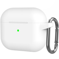 Силиконов защитен калъф с карабинер за AirPods 3 - бял