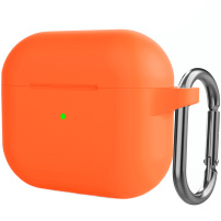 Силиконов защитен калъф с карабинер за AirPods 3 - оранжев