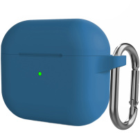 Силиконов защитен калъф с карабинер за AirPods 3 - тъмносин