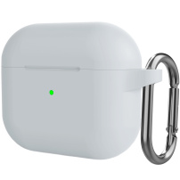 Силиконов защитен калъф с карабинер за AirPods 3 - сив