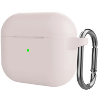Силиконов защитен калъф с карабинер за AirPods 3 - бежов