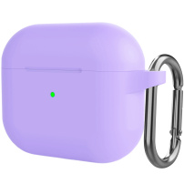 Силиконов защитен калъф с карабинер за AirPods 3 - лилав