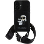 Karl Lagerfeld Калъф Saffiano Crossbody Karl and Choupette с регулируема каишка за iPhone 16 - Черен