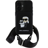Karl Lagerfeld Калъф Saffiano Crossbody Karl and Choupette с регулируема каишка за iPhone 16 - Черен