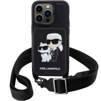 Karl Lagerfeld Saffiano Crossbody Karl and Choupette NFT кейс с регулируема каишка за iPhone 14 Pro Max - черен