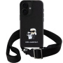 Karl Lagerfeld Метален калъф Saffiano Crossbody Karl and Choupette с регулируема каишка за iPhone 16 - Черен