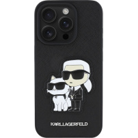 Karl Lagerfeld Кейс Saffiano Karl and Choupette за iPhone 15 Pro - черен