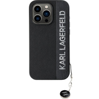 Калъф Karl Lagerfeld Saffiano Rhinestone Charm за iPhone 15 Pro - черен