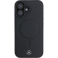 Mercedes Smooth Leather case с MagSafe за iPhone 16 Plus - черен