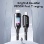 USAMS SJ749 оплетен кабел за зареждане и данни с подсветка - USB-C към Lightning - 1,2 m - черен