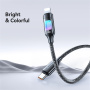 USAMS SJ749 оплетен кабел за зареждане и данни с подсветка - USB-C към Lightning - 1,2 m - черен