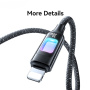USAMS SJ749 оплетен кабел за зареждане и данни с подсветка - USB-C към Lightning - 1,2 m - черен