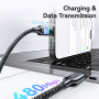 USAMS SJ749 оплетен кабел за зареждане и данни с подсветка - USB-C към Lightning - 1,2 m - черен