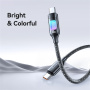 USAMS SJ750 оплетен кабел за зареждане и пренос на данни с подсветка - USB-C към USB-C - 1,2 m - черен