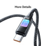 USAMS SJ750 оплетен кабел за зареждане и пренос на данни с подсветка - USB-C към USB-C - 1,2 m - черен