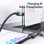 USAMS SJ750 оплетен кабел за зареждане и пренос на данни с подсветка - USB-C към USB-C - 1,2 m - черен