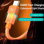 USAMS SJ775 оплетен кабел за зареждане и данни с подсветка - USB-C към USB-C - 1,2 m - оранжев