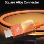USAMS SJ775 оплетен кабел за зареждане и данни с подсветка - USB-C към USB-C - 1,2 m - оранжев