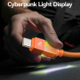 USAMS SJ775 оплетен кабел за зареждане и данни с подсветка - USB-C към USB-C - 1,2 m - черен