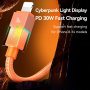 USAMS SJ776 оплетен кабел за зареждане и данни с подсветка - USB-C към Lightning - 1,2 м - черен