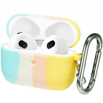 Многоцветен силиконов калъф с карабинер за AirPods 3 - пастелни цветове