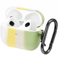 Многоцветен силиконов калъф с карабинер за AirPods 3 - жълто-зелен