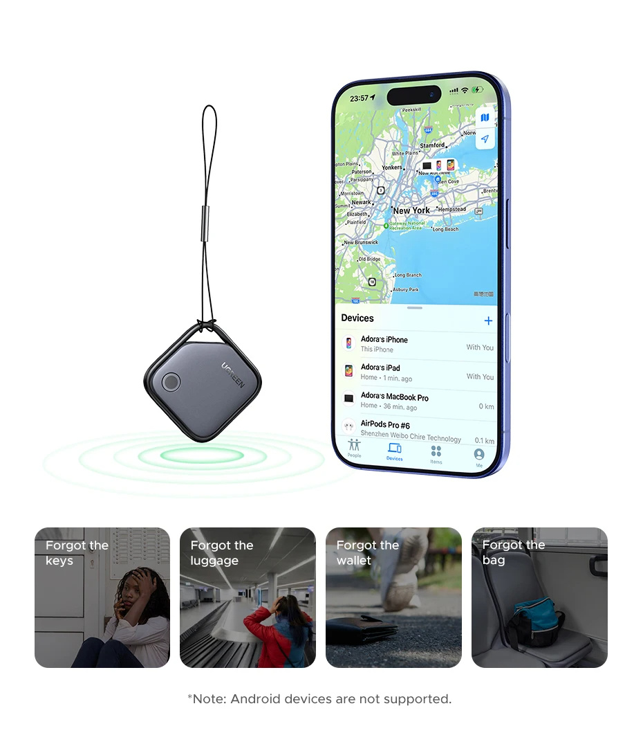 UGREEN CM816 смарт локатор с поддръжка на Find My - тъмносив