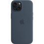 Оригинален Apple силиконов кейс с MagSafe за iPhone 15 - син като буря