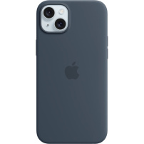 Оригинален Apple силиконов кейс с MagSafe за iPhone 15 Plus - син като буря
