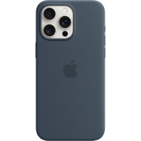 Оригинален Apple силиконов кейс с MagSafe за iPhone 15 Pro Max - син като буря