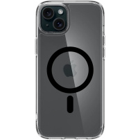 Spigen Ultra Hybrid MagFit прозрачен кейс с черен MagSafe за iPhone 15 - прозрачен