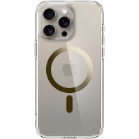 Spigen Ultra Hybrid MagFit прозрачен кейс със златен MagSafe за iPhone 15 Pro Max - прозрачен