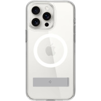Spigen Ultra Hybrid S MagFit прозрачен кейс със стойка и бял MagSafe за iPhone 15 Pro - прозрачен