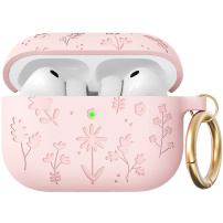 AhaStyle силиконов калъф с десен на цветя за AirPods Pro 3 - розов