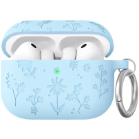 AhaStyle силиконов калъф с флорални мотиви за AirPods Pro 3 - син