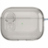 Прозрачен калъф със закопчалка и карабинер за AirPods Pro 2 - сив